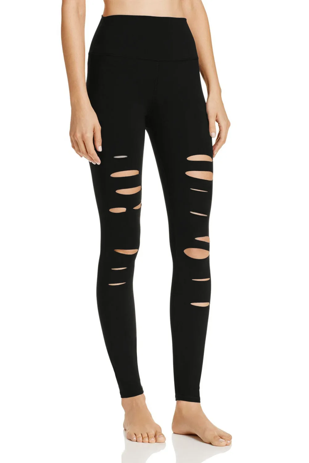 Black Asymmetric Slitted High Waist Leggings