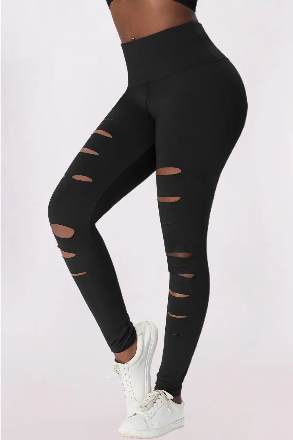 Black Asymmetric Slitted High Waist Leggings