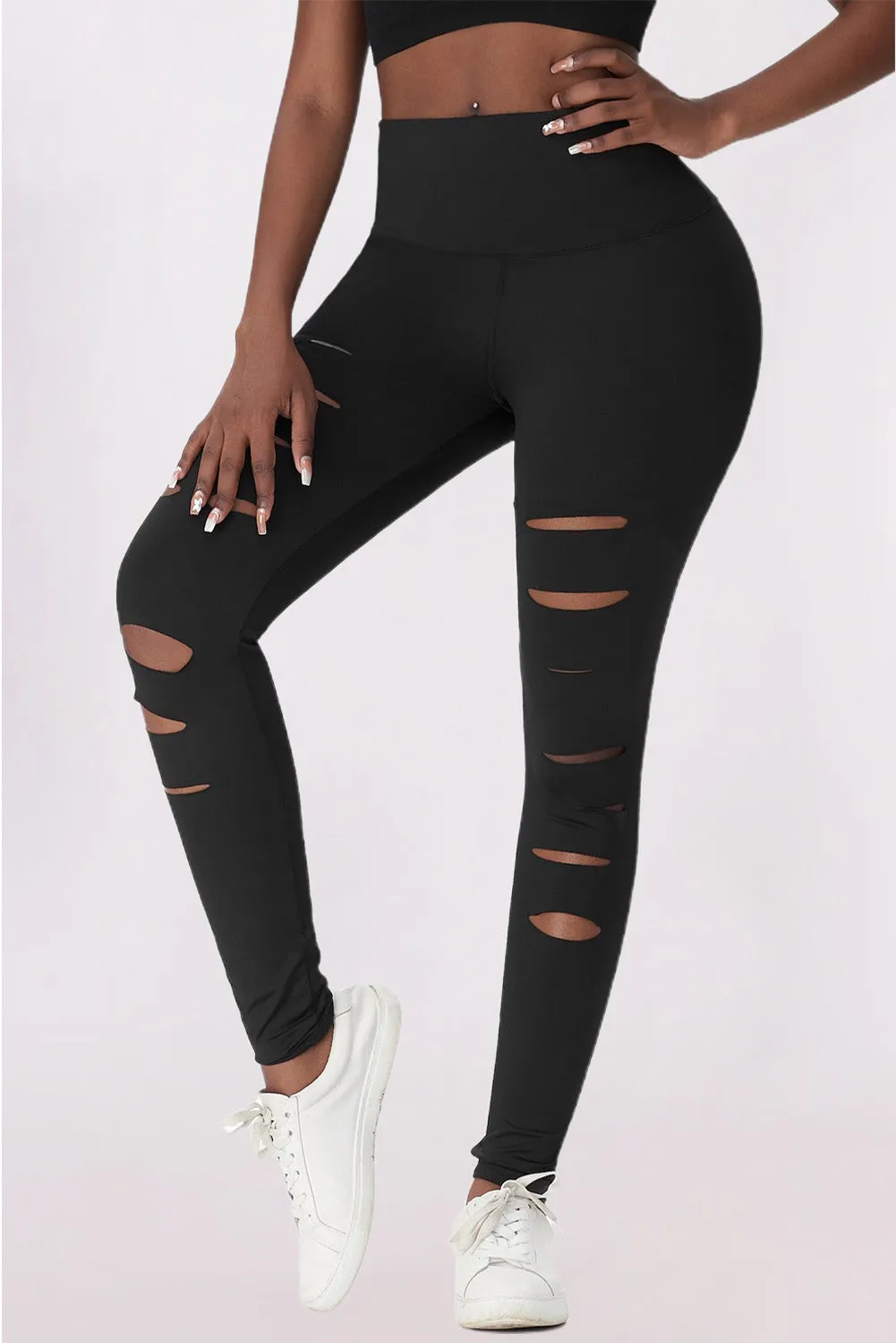 Black Asymmetric Slitted High Waist Leggings