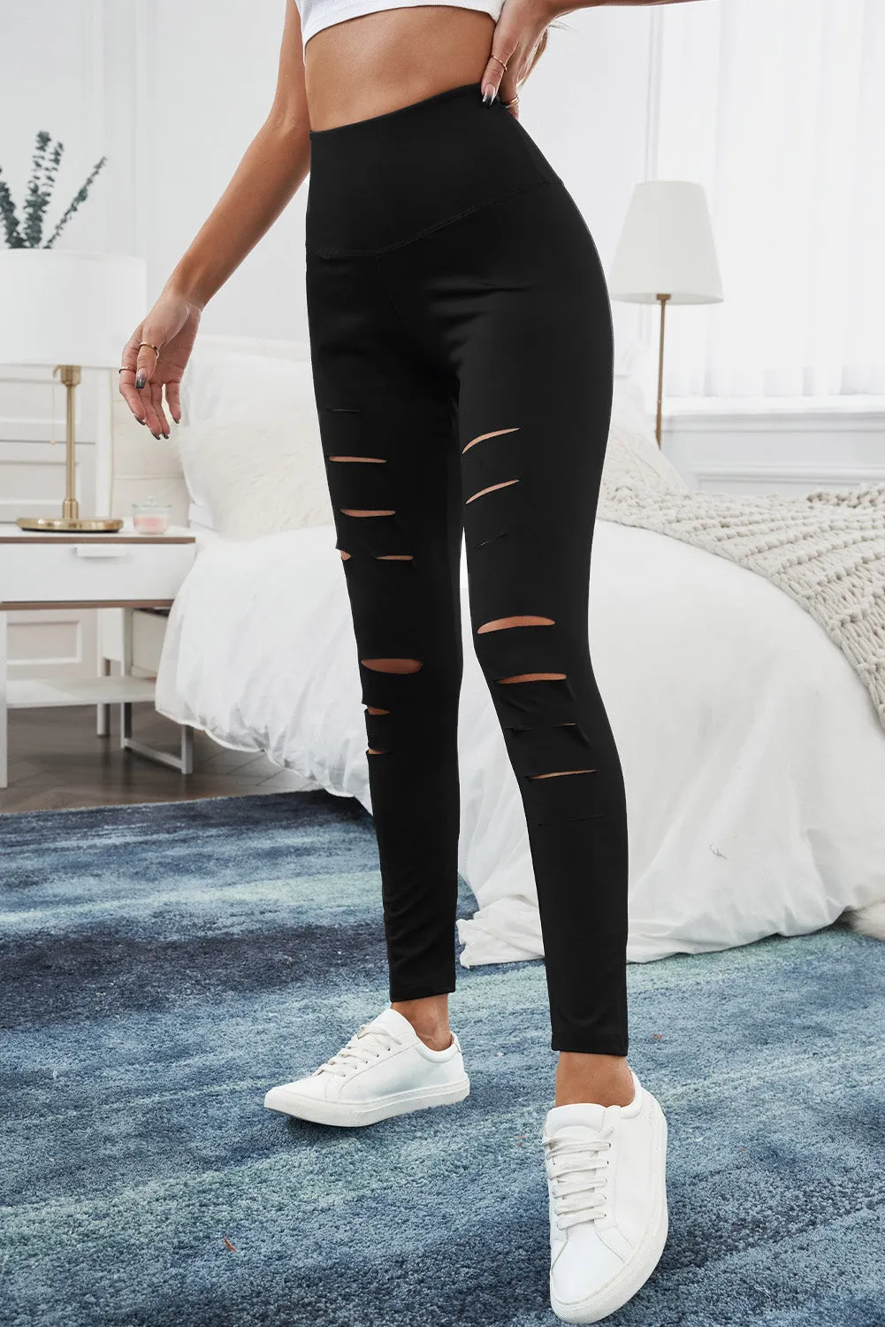 Black Asymmetric Slitted High Waist Leggings