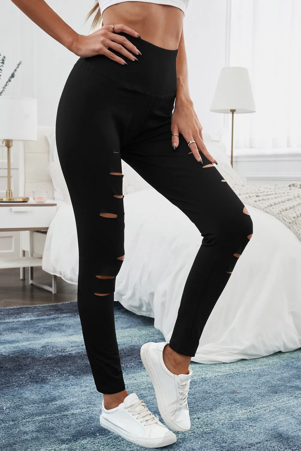 Black Asymmetric Slitted High Waist Leggings