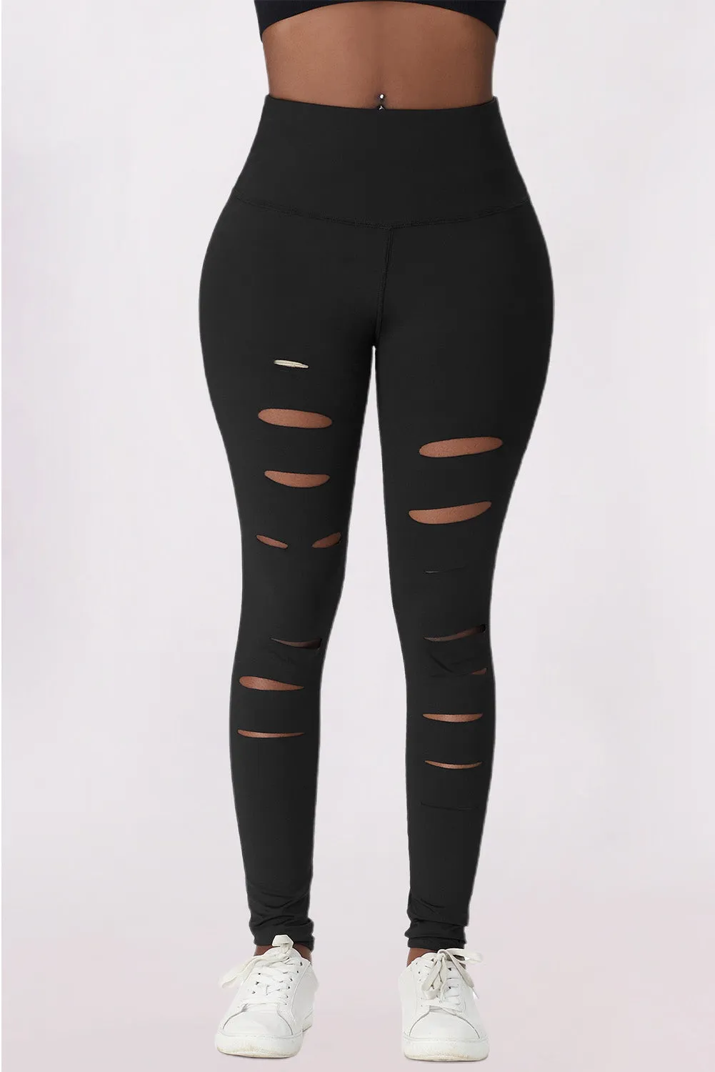 Black Asymmetric Slitted High Waist Leggings