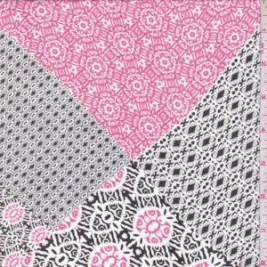 Black/Hot Pink Moroccan Patch Georgette Fabric