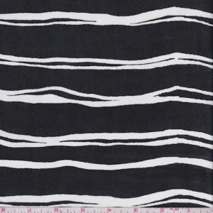 Black/White Wavy Double Stripe Georgette Fabric