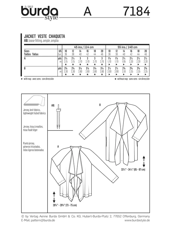 Burda 7184 Jacket Sewing Pattern