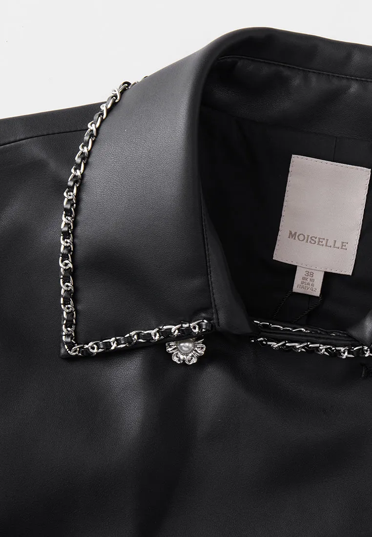 Chain-detail Vegan Leather Tie-waist Jacket