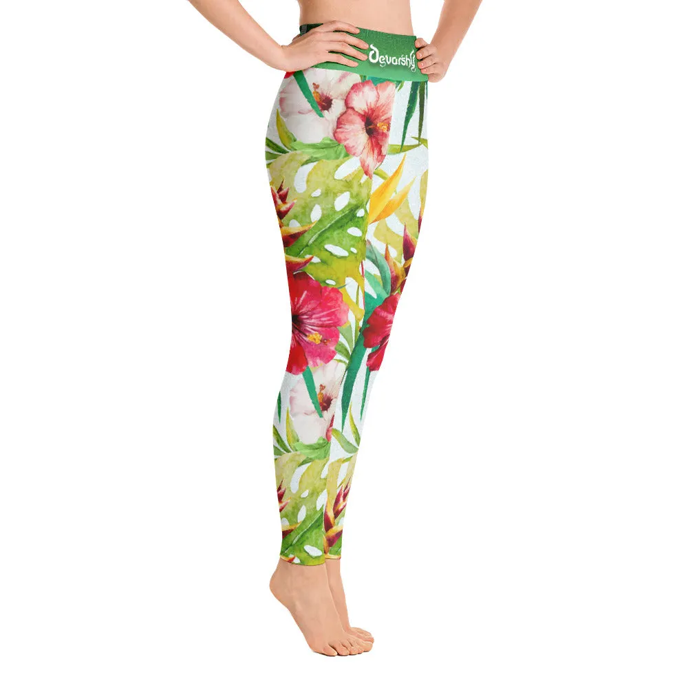 Devarshy Tropical Florals Printed Spandex High Waist Ladies Yoga Leggings, PF - 100865