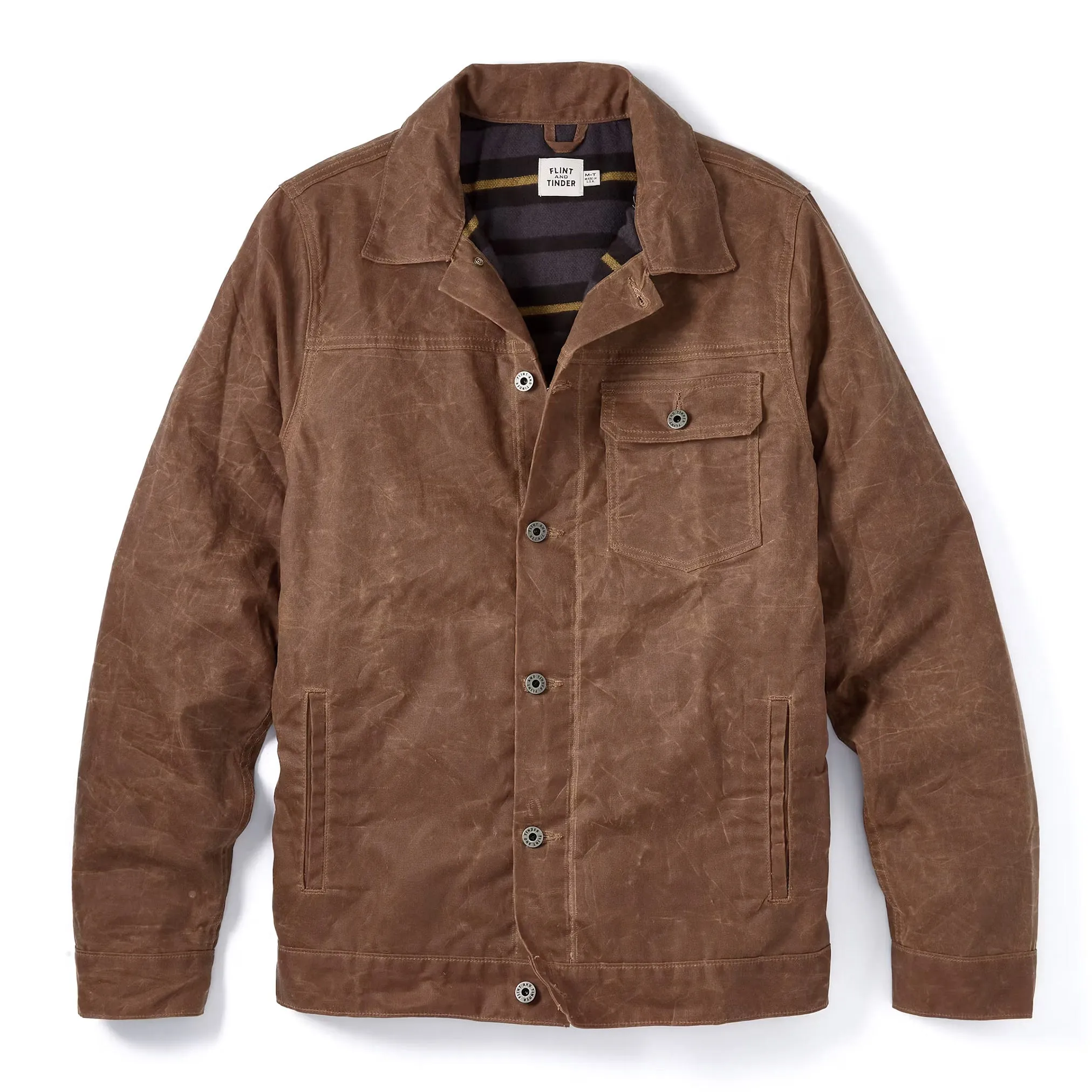 Flannel-Lined Waxed Trucker Jacket in Havana