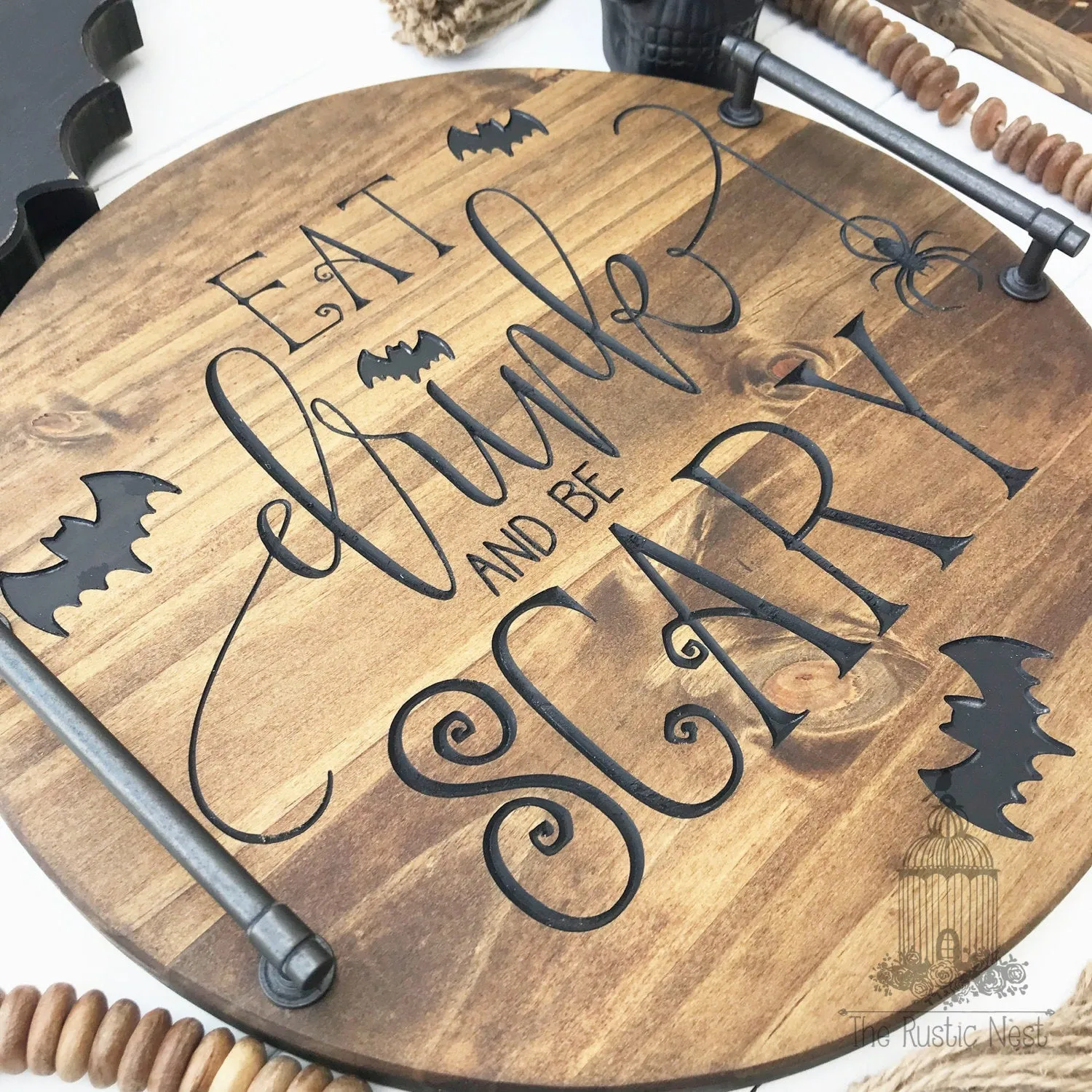 Halloween Serving Tray |  Engraved Wood Serving Tray | Eat Drink and Be Scary Serving Tray | Engraved Halloween Tray | Wood Halloween Tray