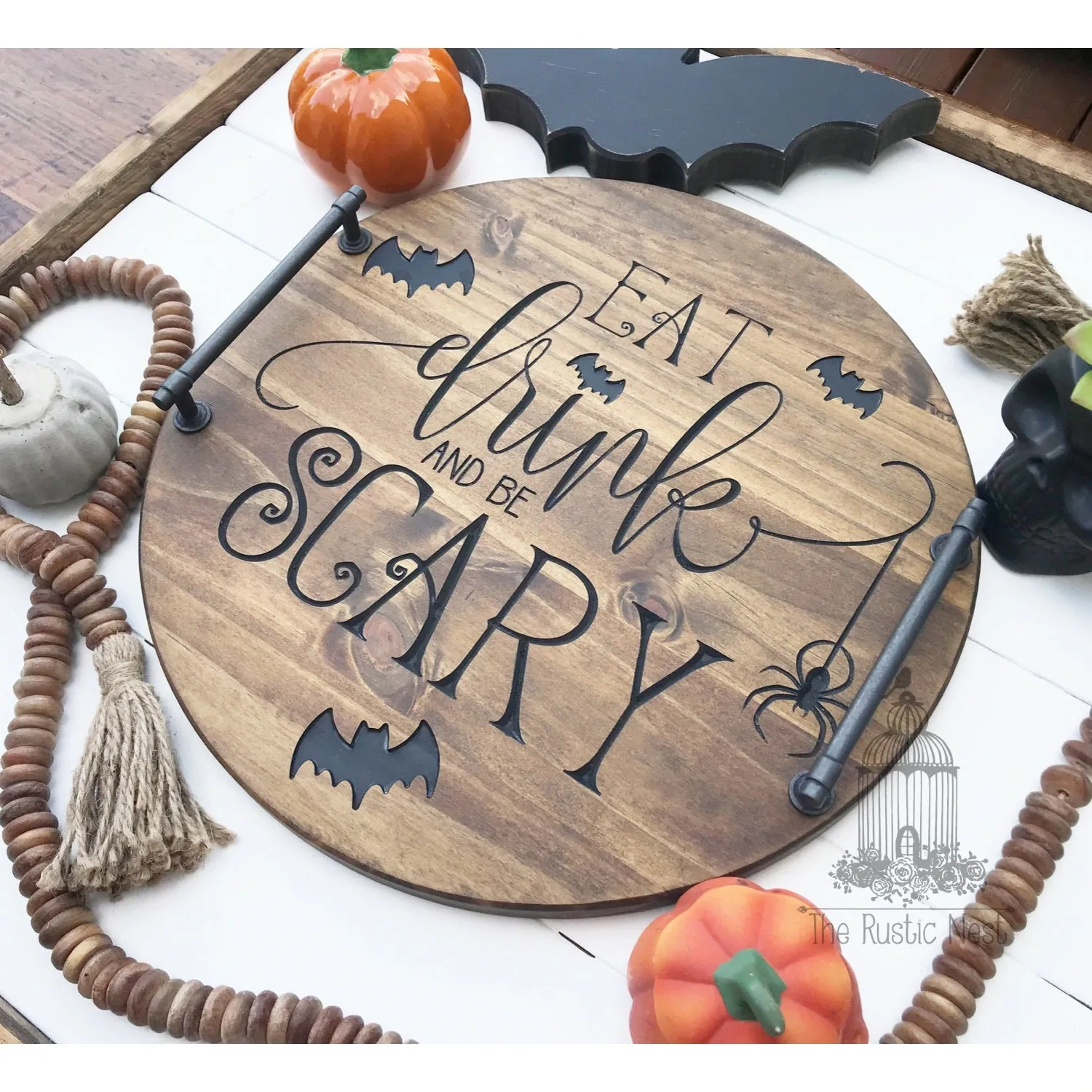 Halloween Serving Tray |  Engraved Wood Serving Tray | Eat Drink and Be Scary Serving Tray | Engraved Halloween Tray | Wood Halloween Tray