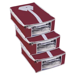 Heart Home Shirt Cover | Foldable & Durable Wardrobe Organizer | Non Woven Shirt Organizer for Home & Traveling with Transparent Window | Pack of 3 | Maroon