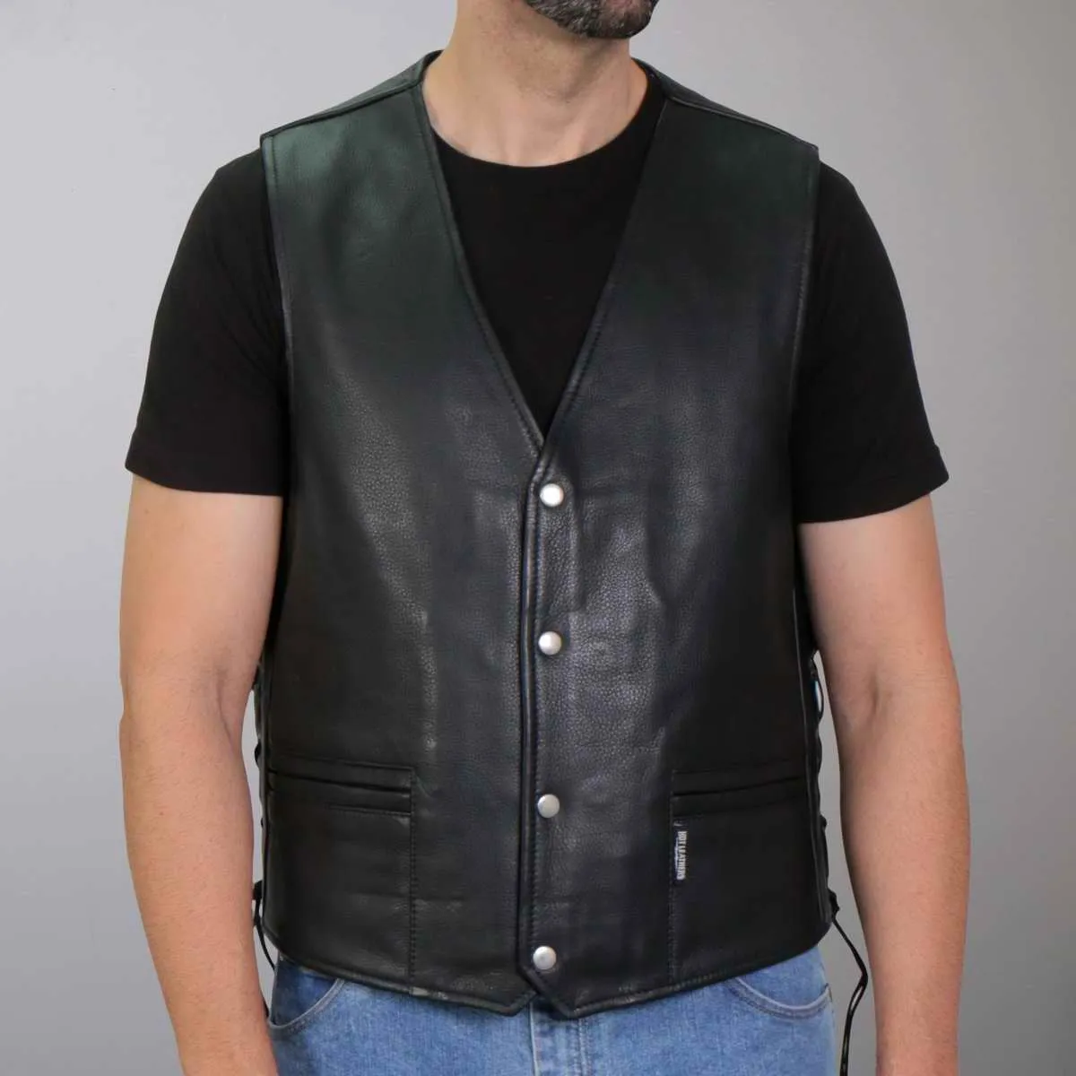 Hot Leathers VSM1064 Men's Black 'Viking Warrior' Conceal and Carry Side Lace Leather Vest