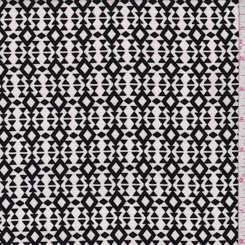 Ivory/Black Geo Diamond Pebble Crepe Fabric