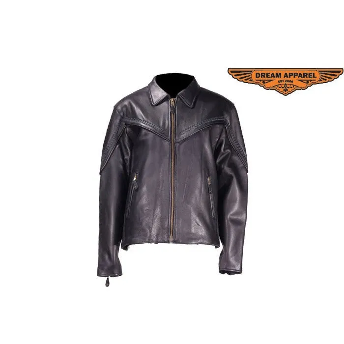 Ladies Butter Soft Cowhide Motorcycle Jacket with Flat Braid Trim