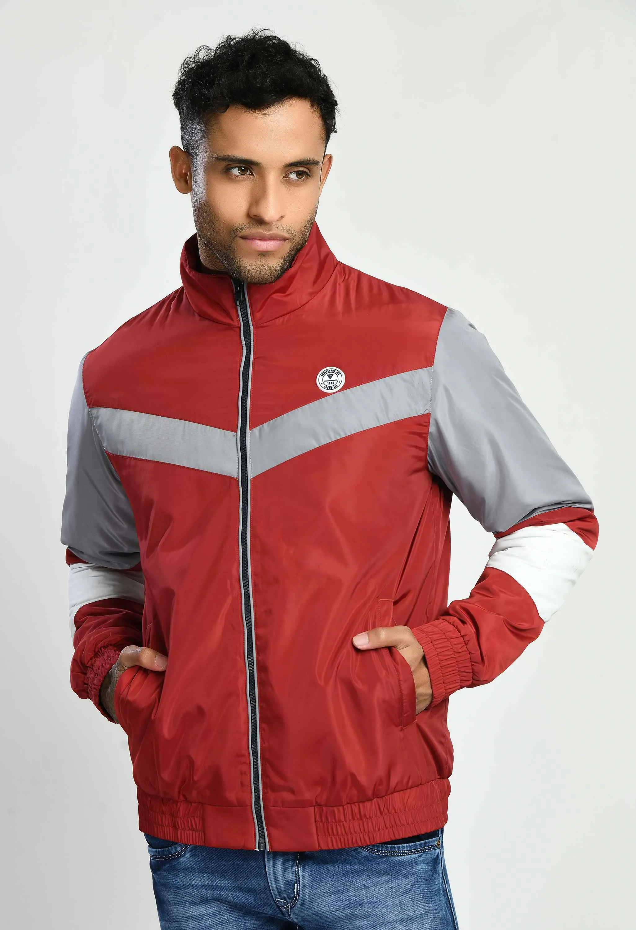 Maroon Quilted Bomber Jacket