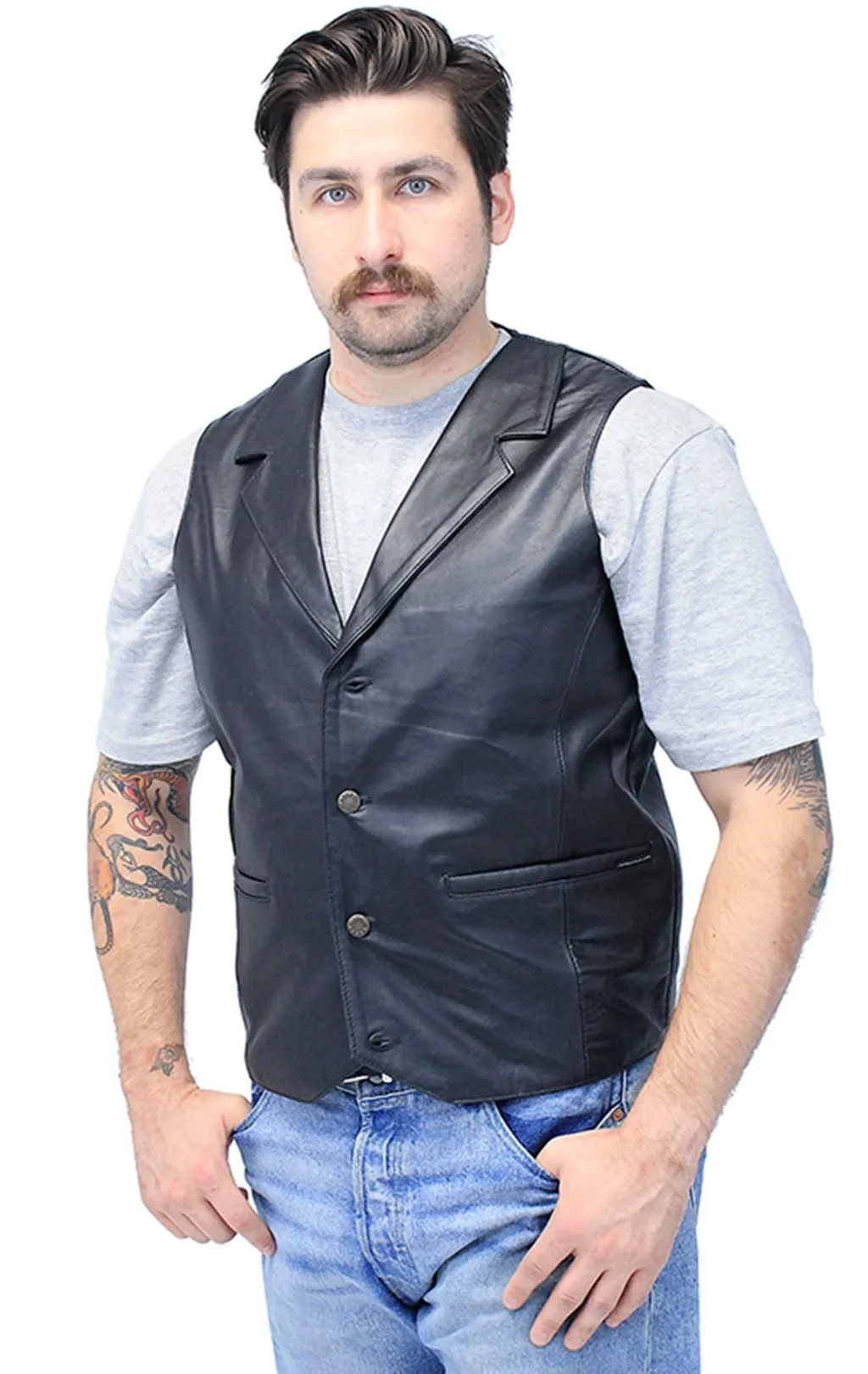 Men's Black Leather Lambskin Western Vest #VM11012K ()