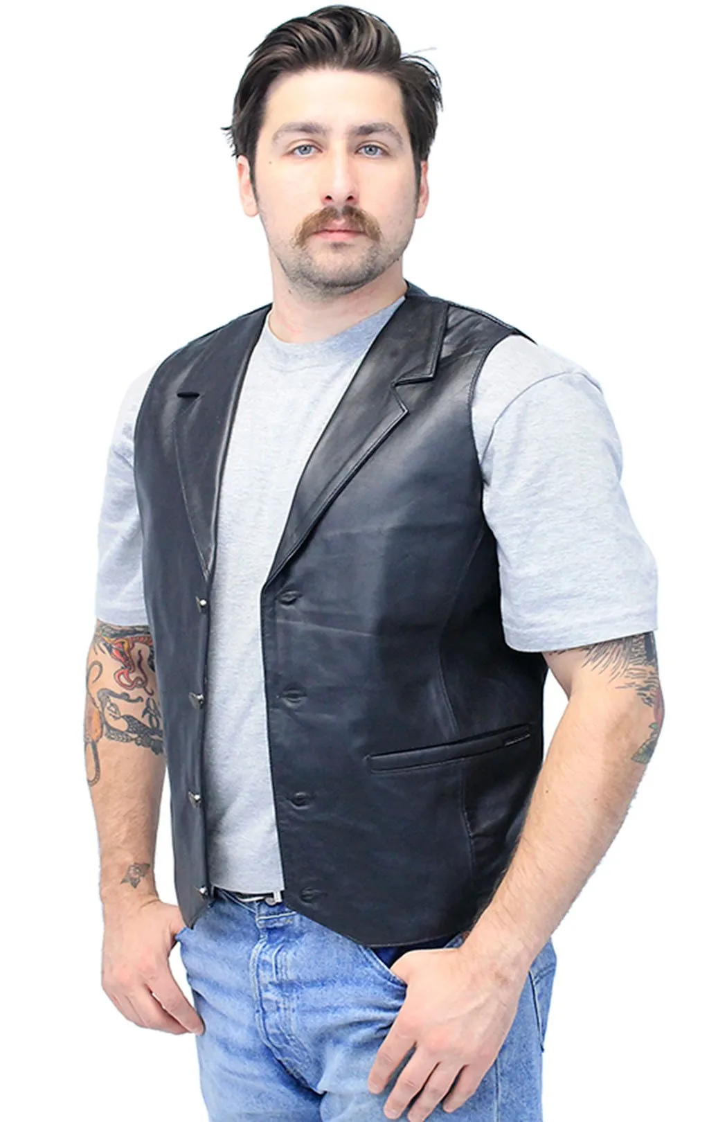 Men's Black Leather Lambskin Western Vest #VM11012K ()