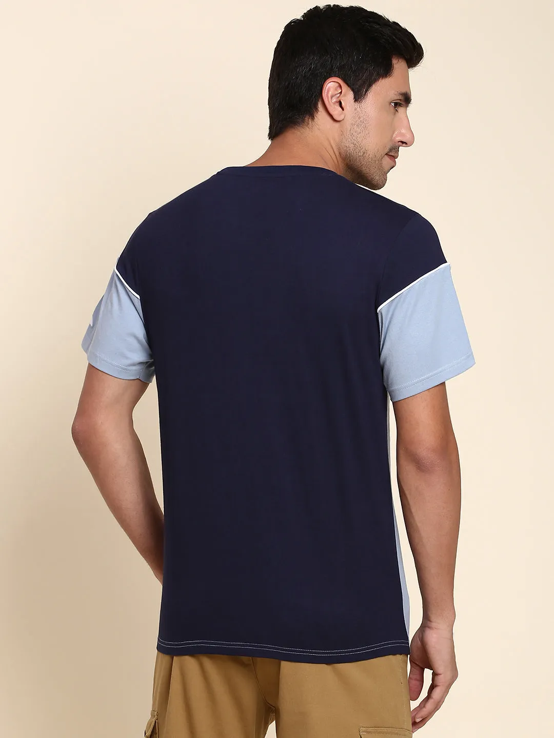 Men's Soft And Stretchy Fabric Navy Casual Crew Neck Tshirt