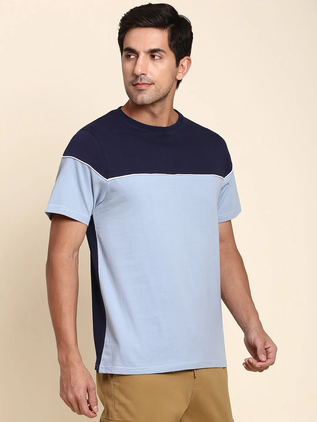 Men's Soft And Stretchy Fabric Navy Casual Crew Neck Tshirt