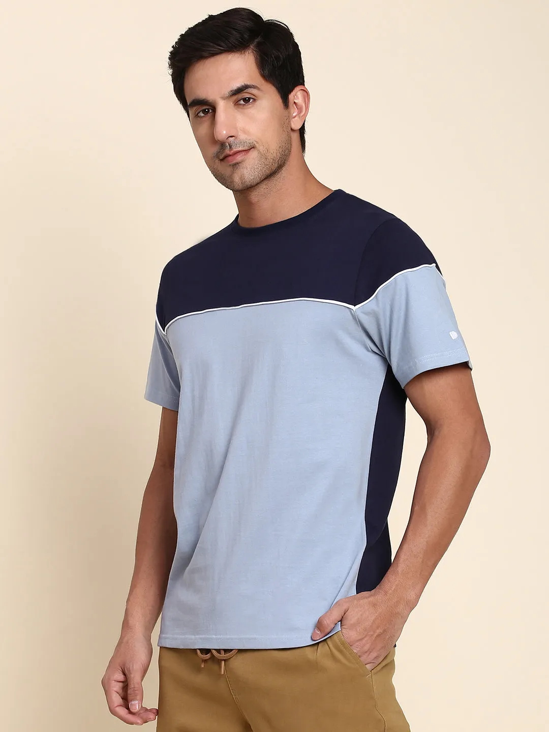 Men's Soft And Stretchy Fabric Navy Casual Crew Neck Tshirt