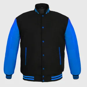 Men's Varsity Jackets Genuine Leather Sleeve And Wool Body black/blue