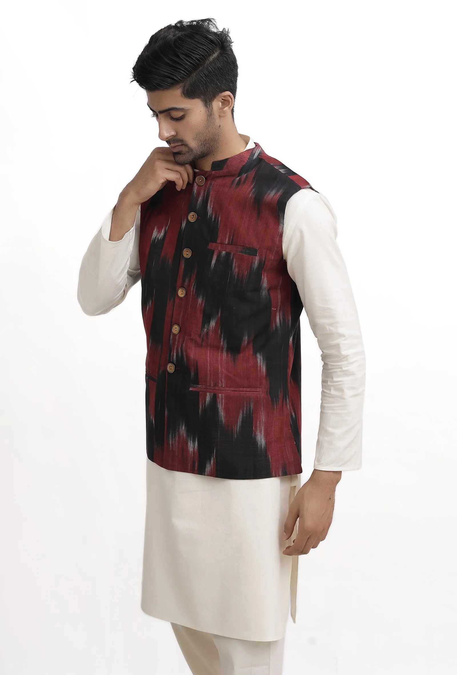 Merlot Red Ikat Nehru Jacket