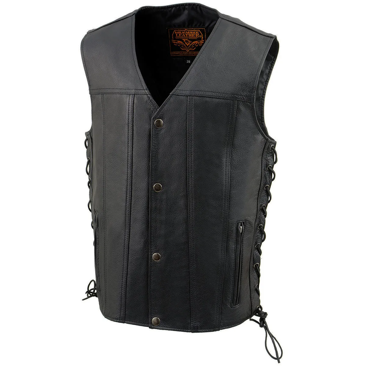 Milwaukee Leather LKY3870 Youth Size Black Leather Vest with Snap Front and Side Laces