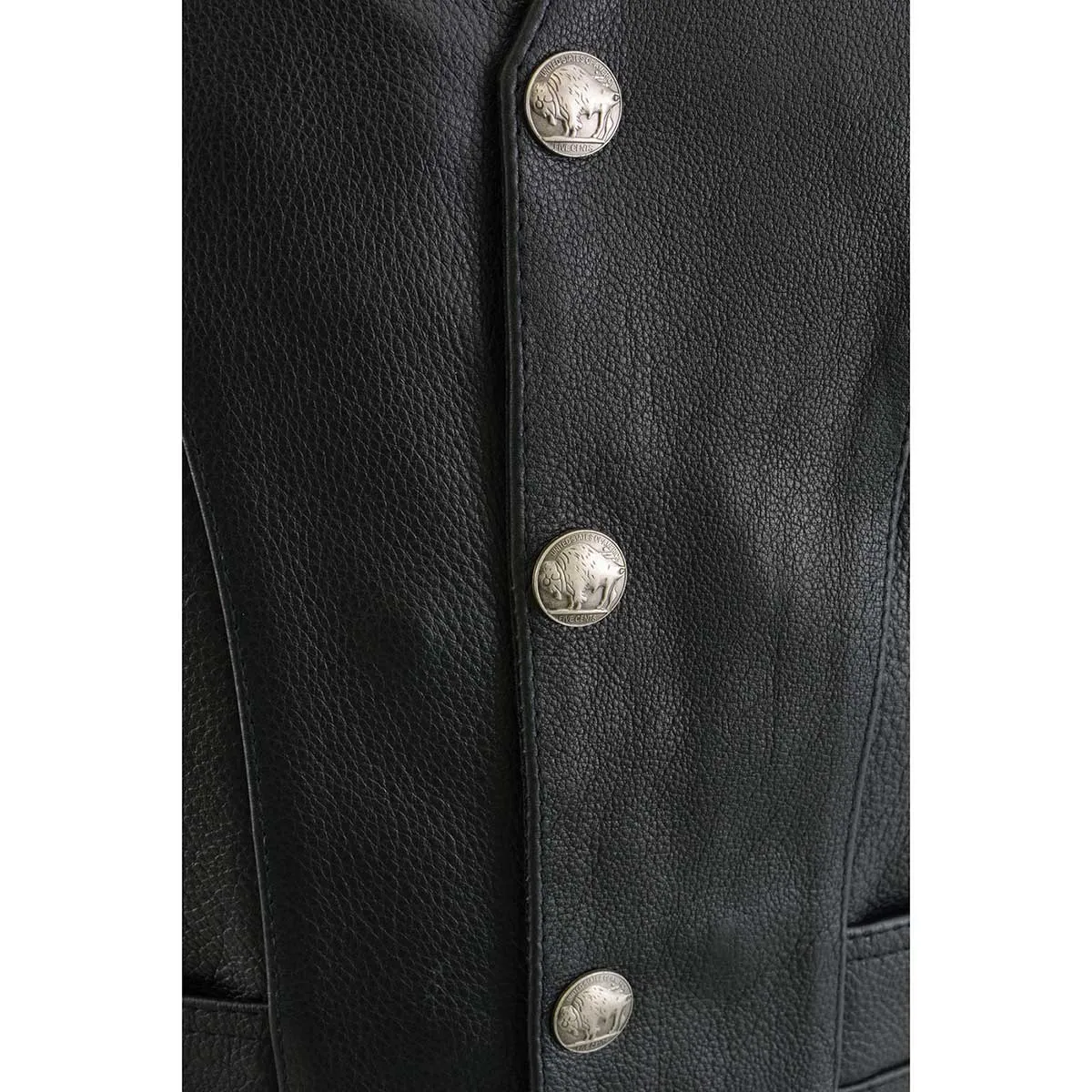 Milwaukee Leather ML1369 Men's Black Naked Leather Side Lace Motorcycle Rider Vest w/ Buffalo Nickel Snaps Closure