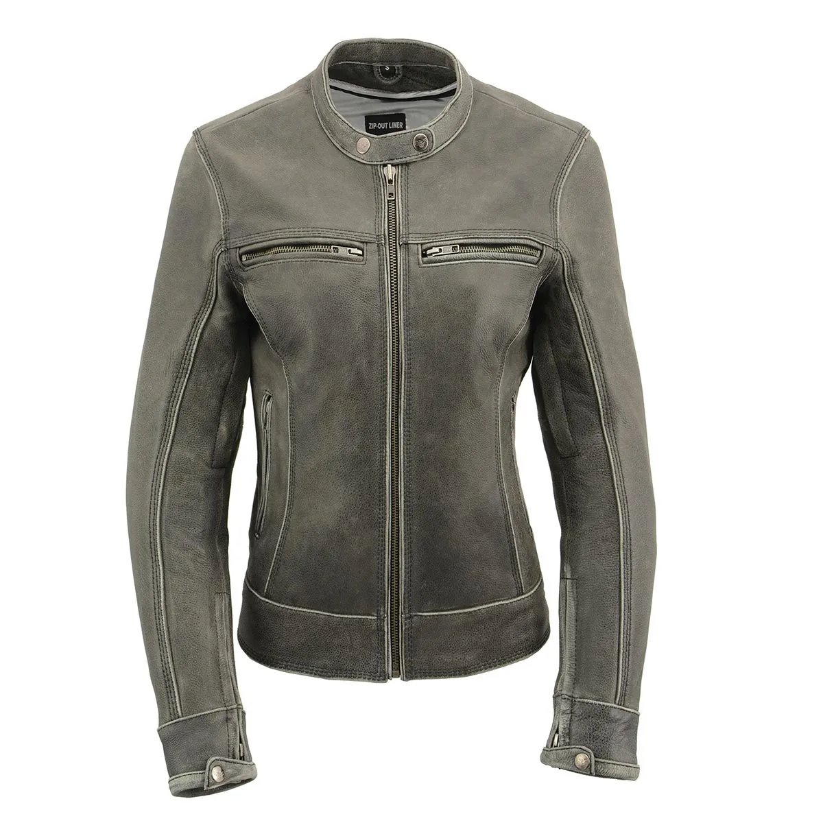 Milwaukee Leather MLL2550 Women's Scooter Distressed Grey Leather Motorcycle Riding Vented Jacket