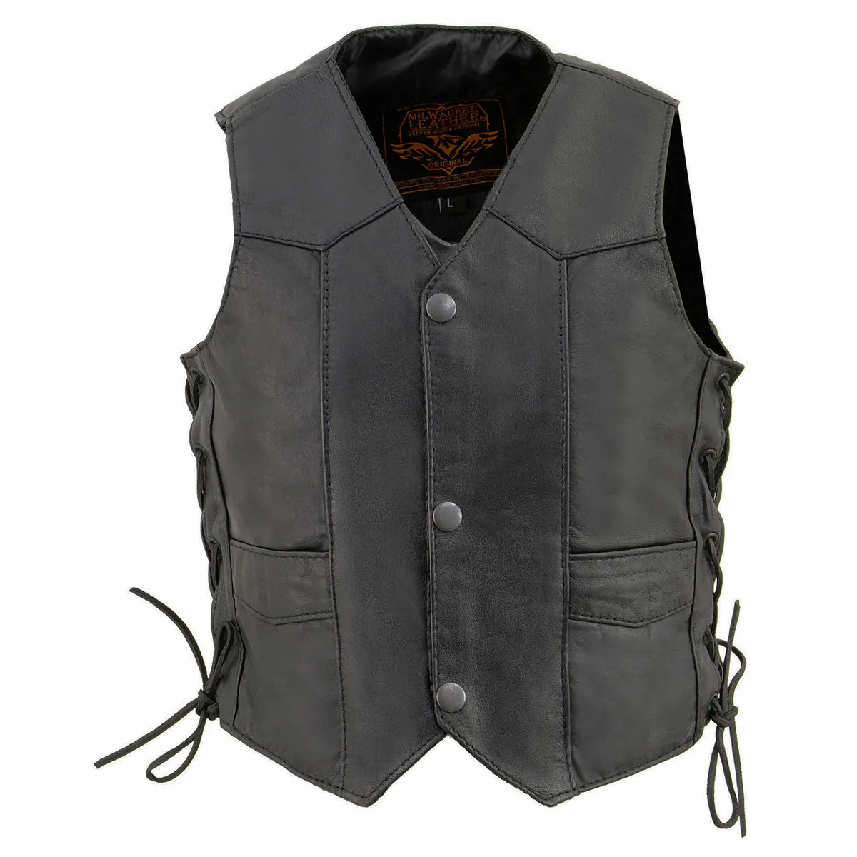 Milwaukee Leather SH2011L Kids Black Classic Side Lace Three Snap Leather Vest