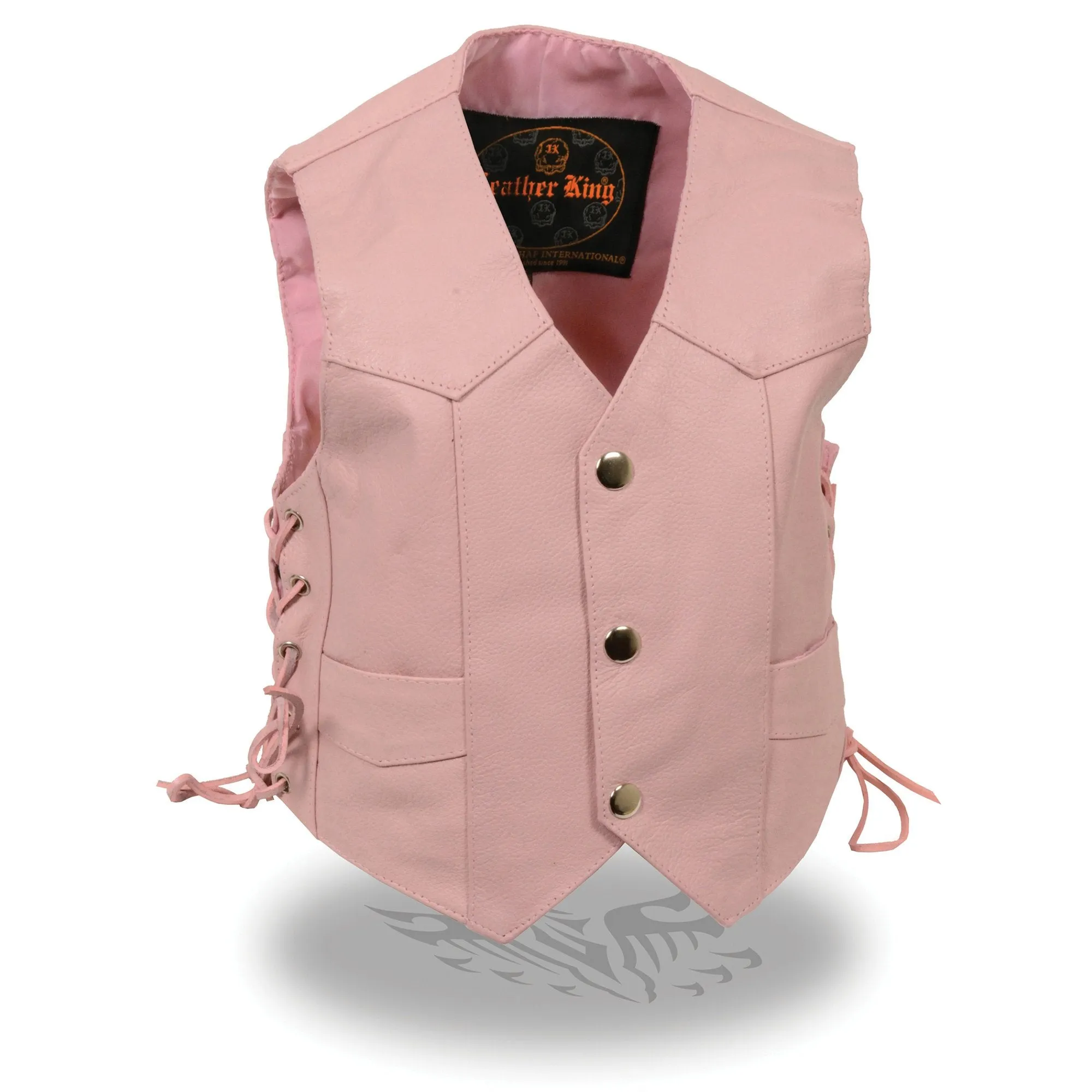 Milwaukee Leather SH2011LPNK Girls Pink Classic Three Snap Leather Vest