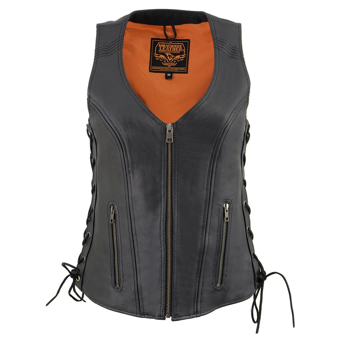 Milwaukee Leather Women's Black Leather V-Neck Motorcycle Rider Vest