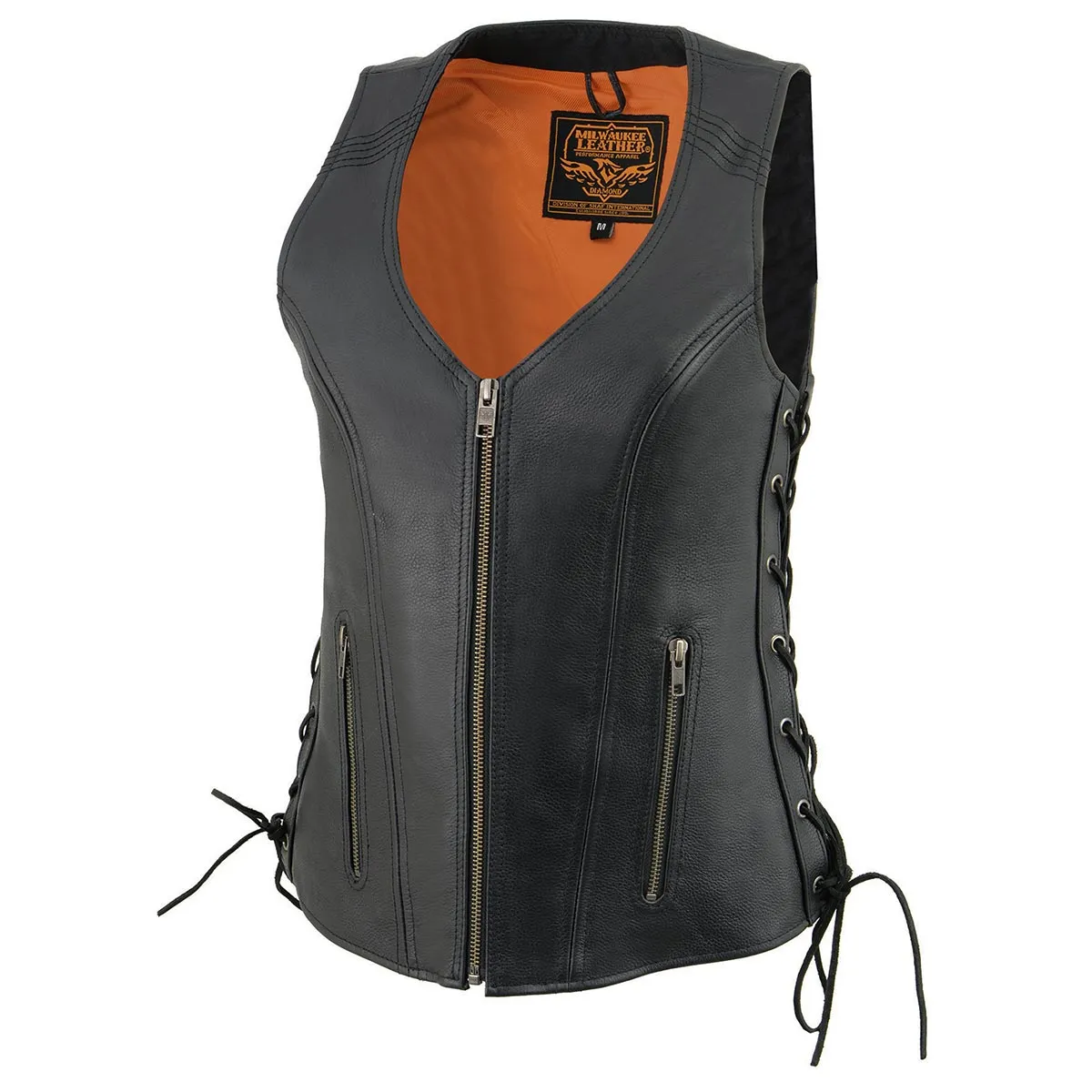 Milwaukee Leather Women's Black Leather V-Neck Motorcycle Rider Vest