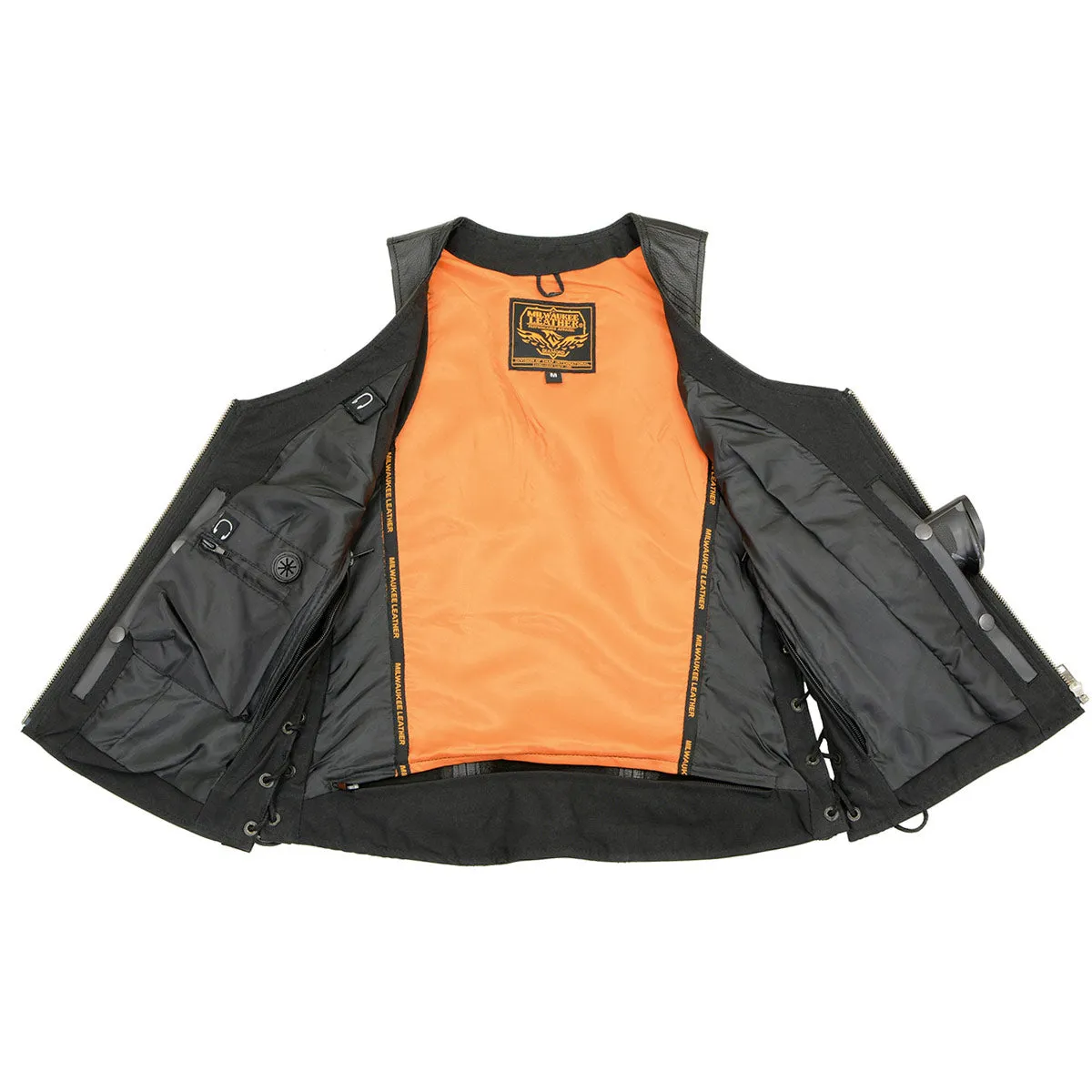 Milwaukee Leather Women's Black Leather V-Neck Motorcycle Rider Vest