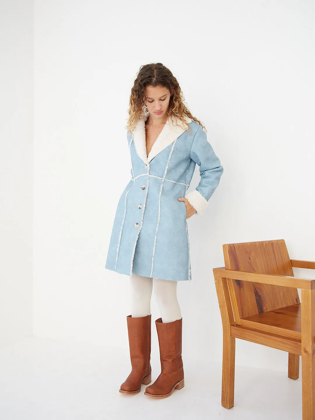 Nadia Sherpa Coat - Cloud Blue