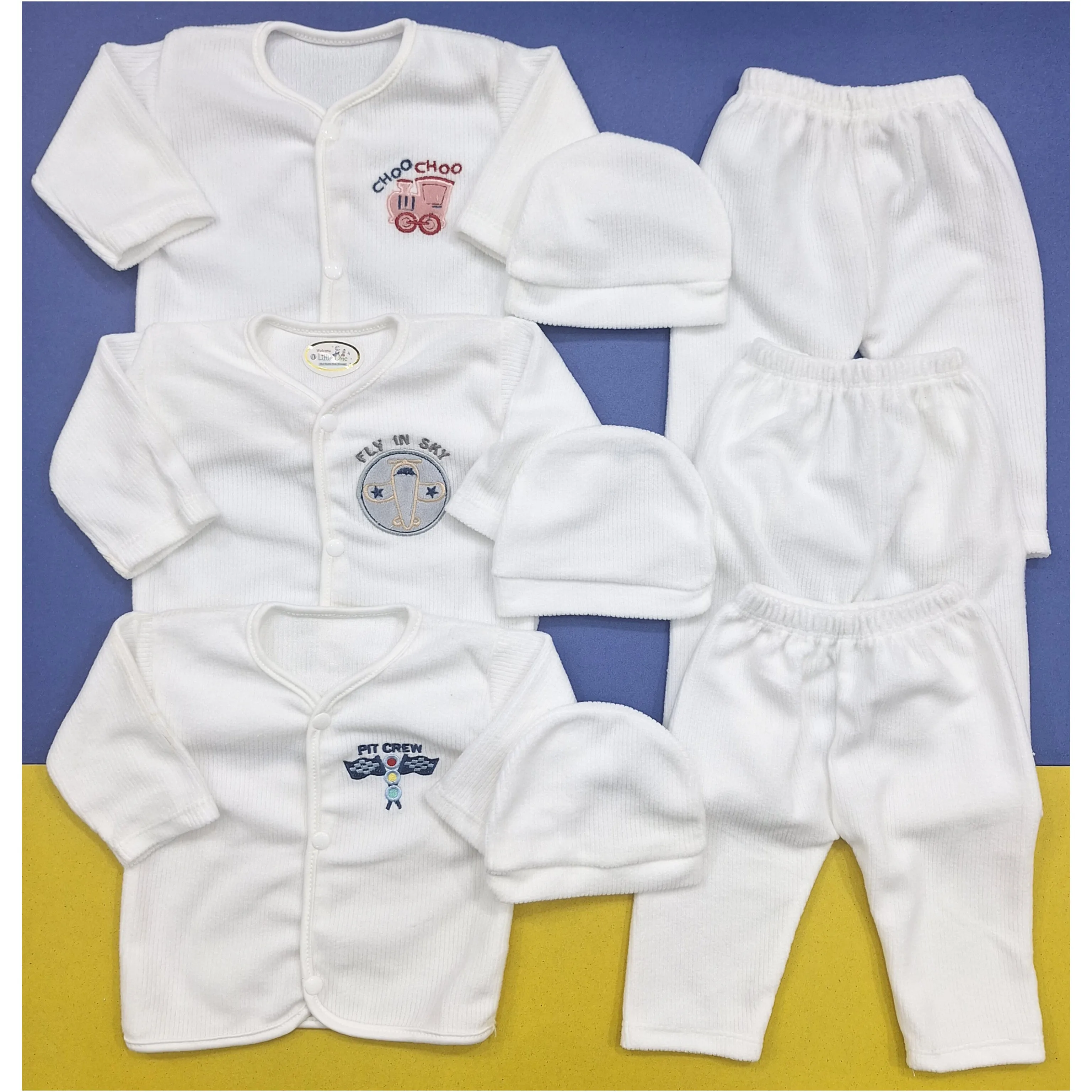 Pack of 3 Newborn Night Suits - White - Characters