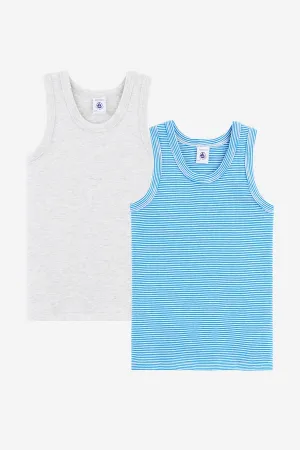 Petit Bateau 2-Pack Boys Undershirts - Blue Grey