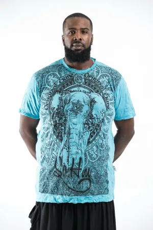 Plus Size Sure Design Men's Wild Elephant T-Shirt Turquoise