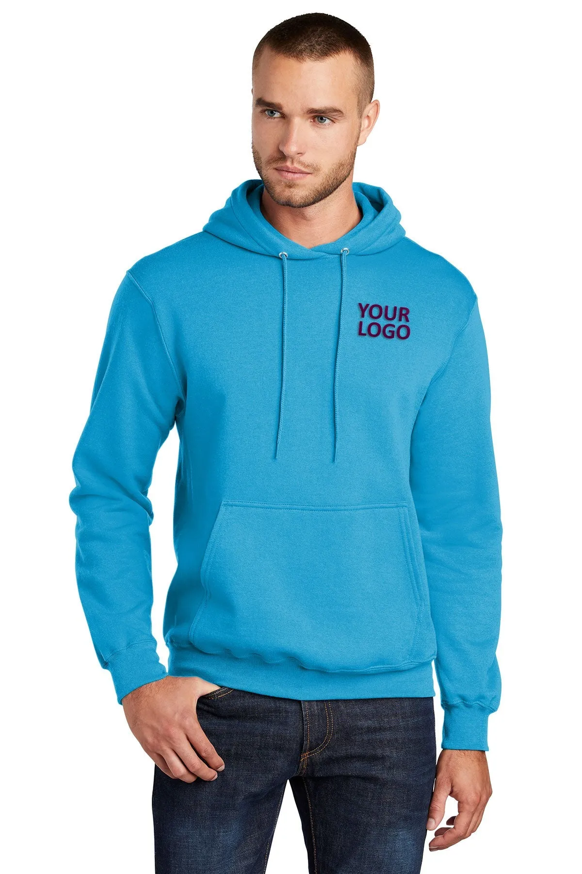 Port & Company Core Fleece Custom Hoodies, Neon Blue