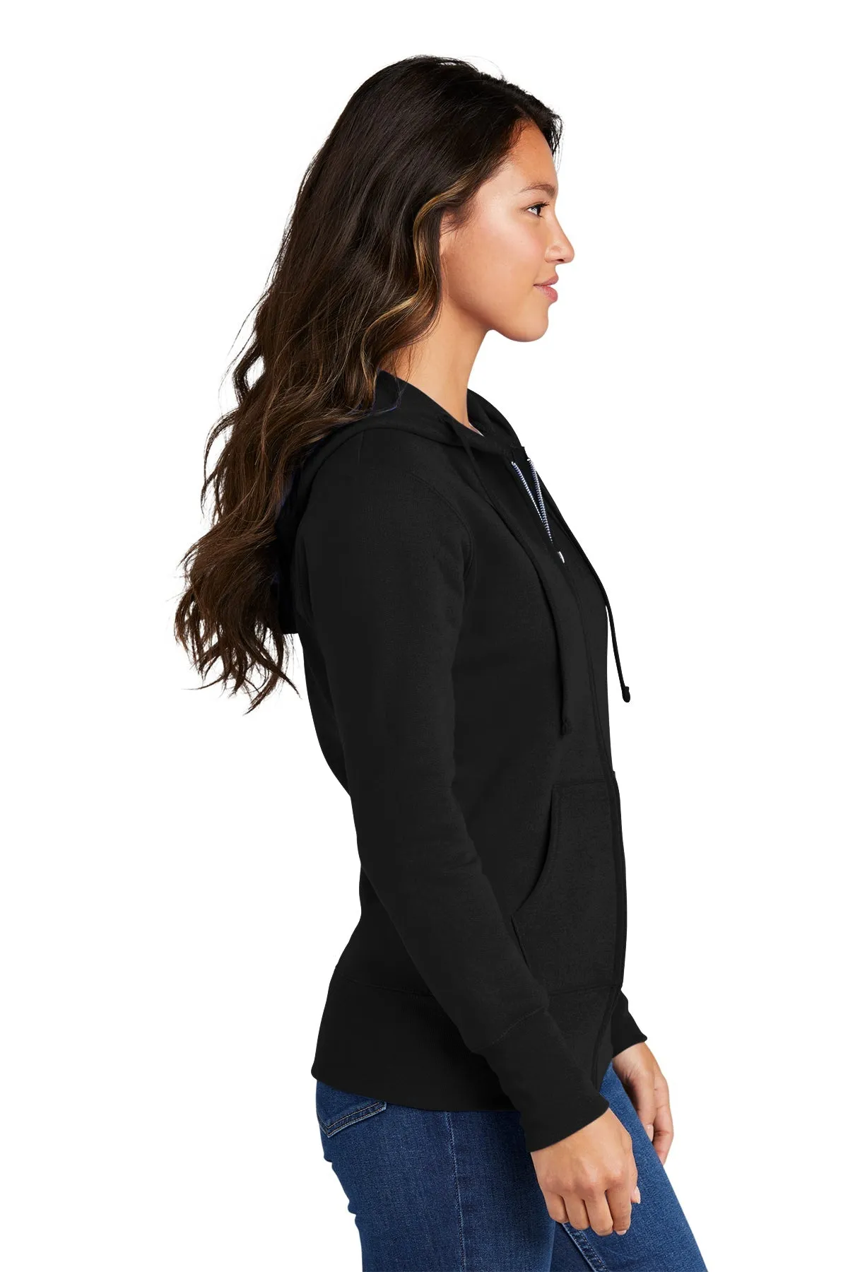 Port & Company Ladies Core Fleece Customized Zip Hoodies, Jet Black