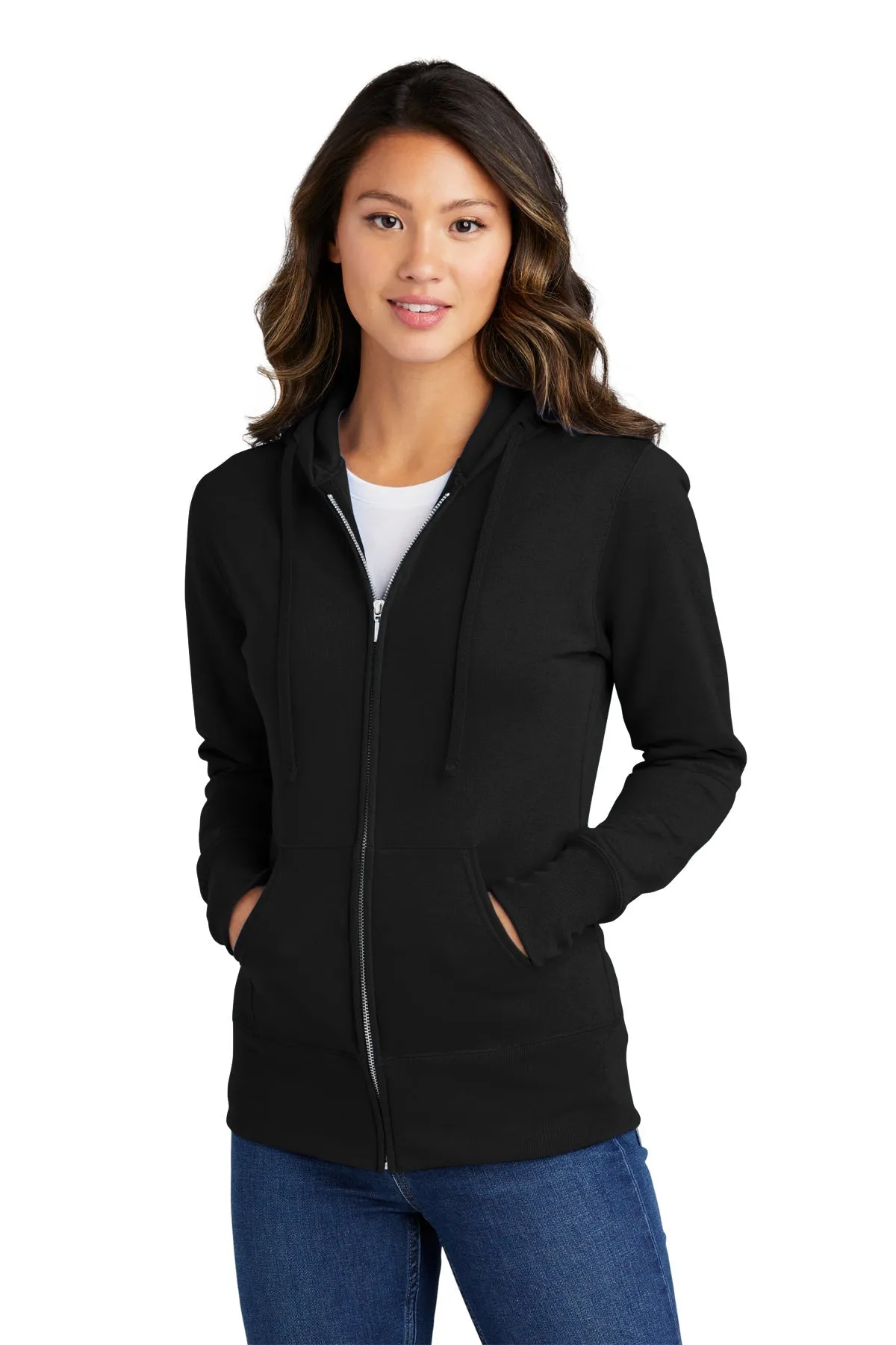 Port & Company Ladies Core Fleece Customized Zip Hoodies, Jet Black