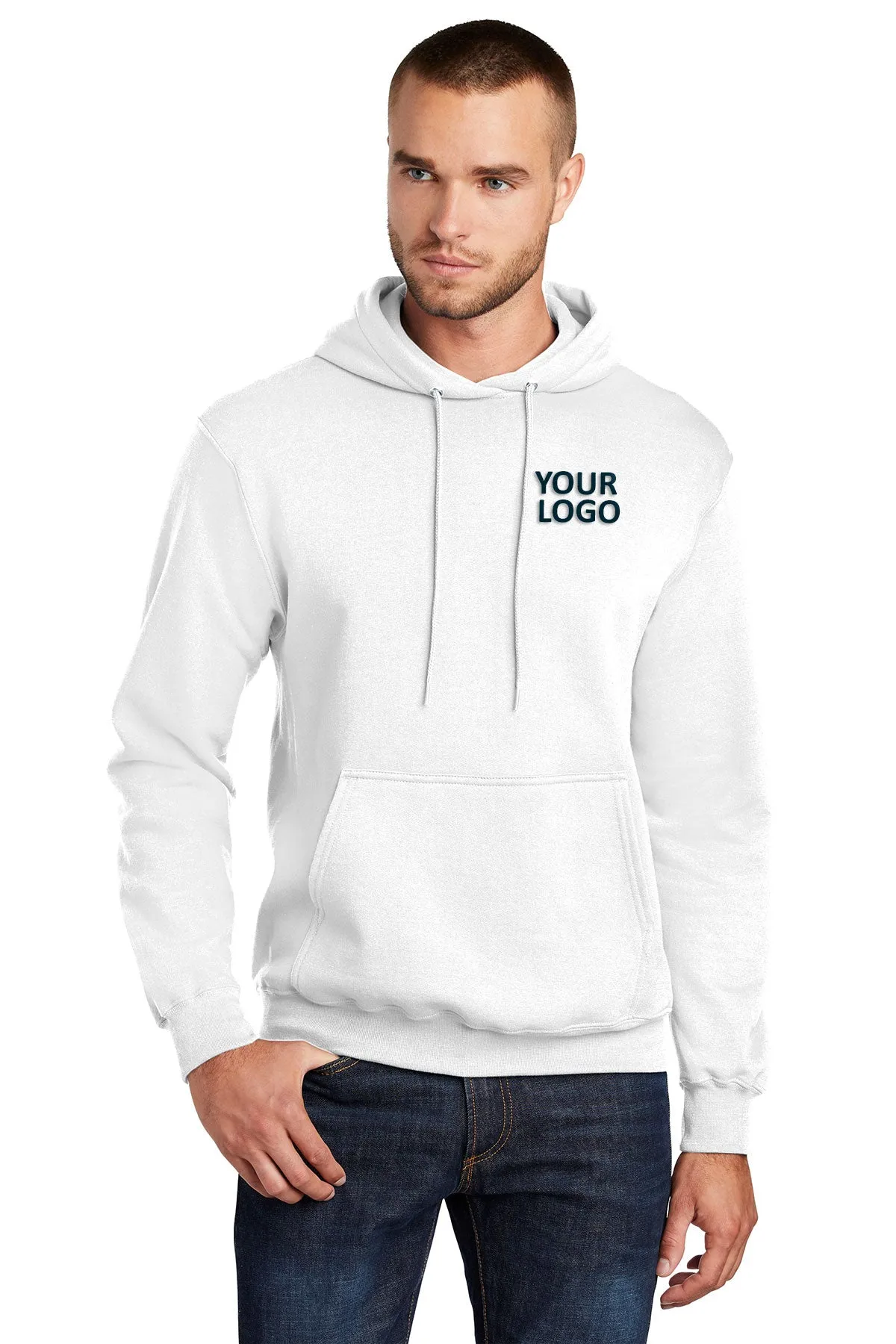 Port & Company Tall Core Fleece Custom Hoodies, White