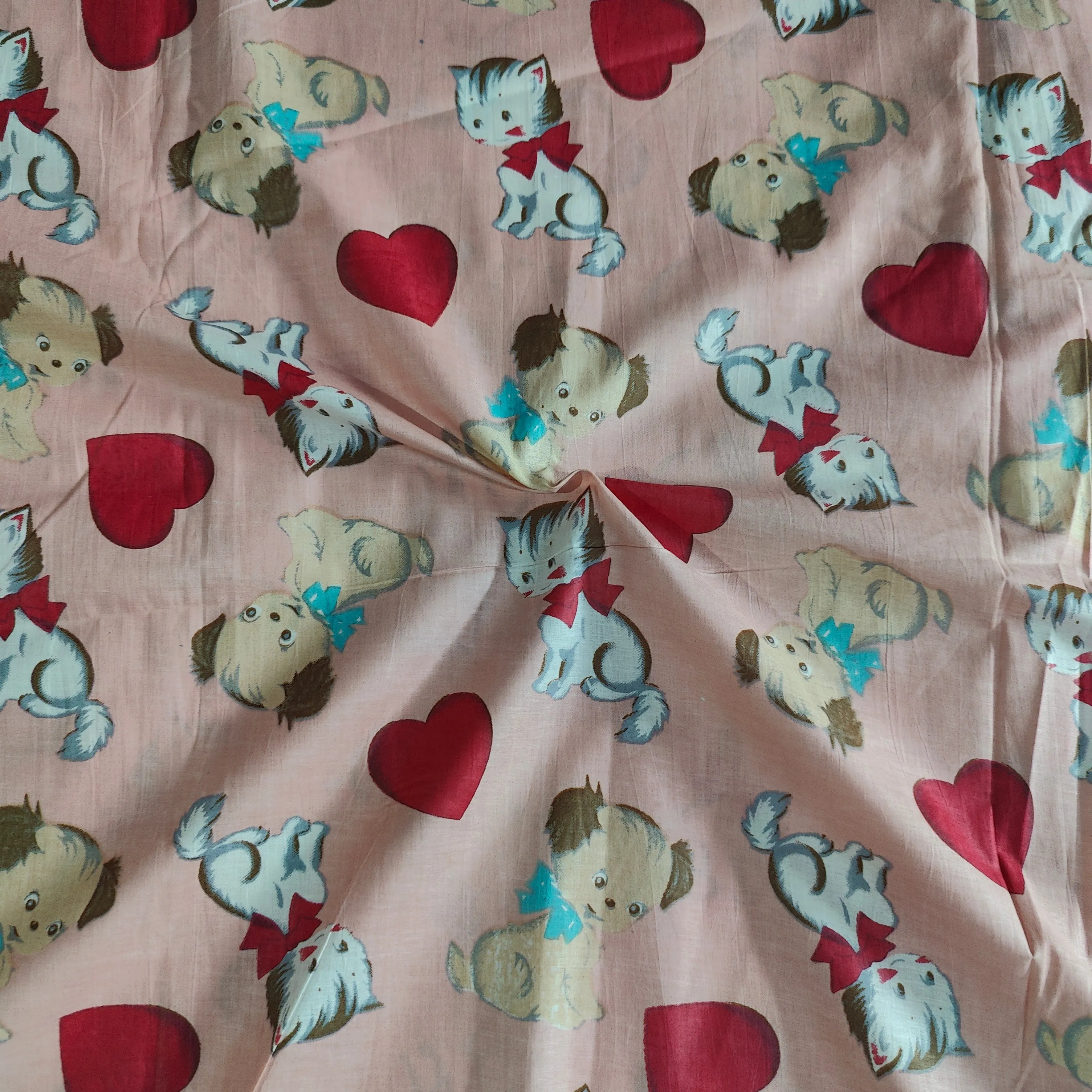 Puppy Love Peach Cotton cambric 44 inches width Fabric per meter