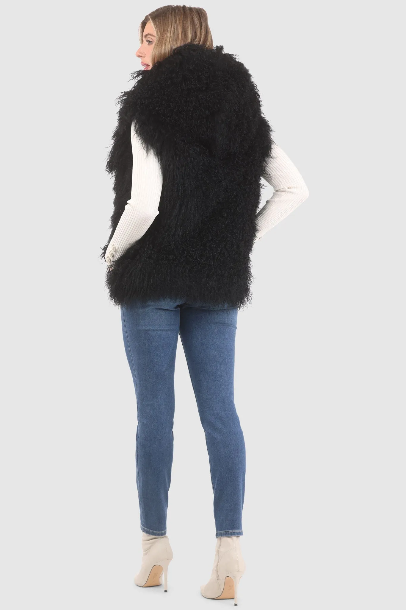 Reversible Select Mongolian Shearling Lamb Vest with Loro Piana Cashmere & Wool Back