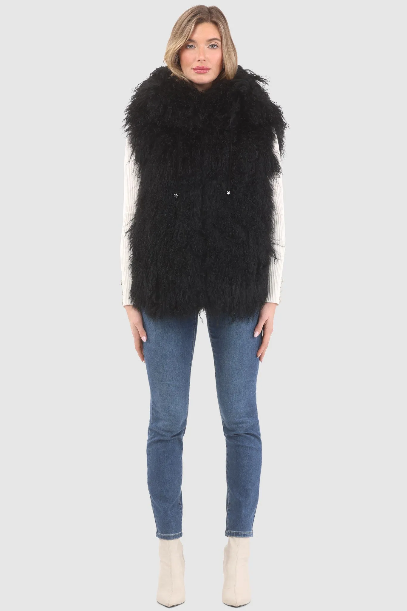 Reversible Select Mongolian Shearling Lamb Vest with Loro Piana Cashmere & Wool Back