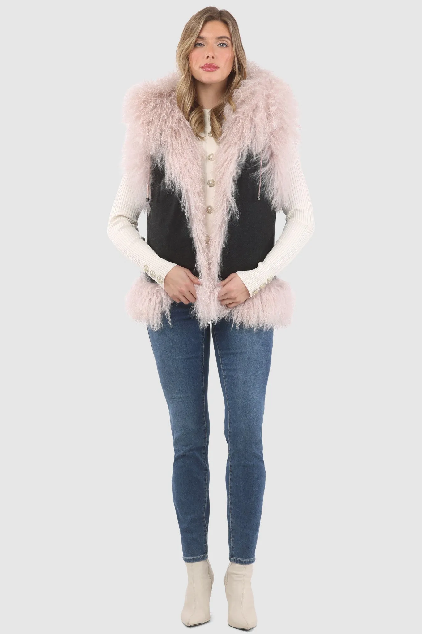 Reversible Select Mongolian Shearling Lamb Vest with Loro Piana Cashmere & Wool Back