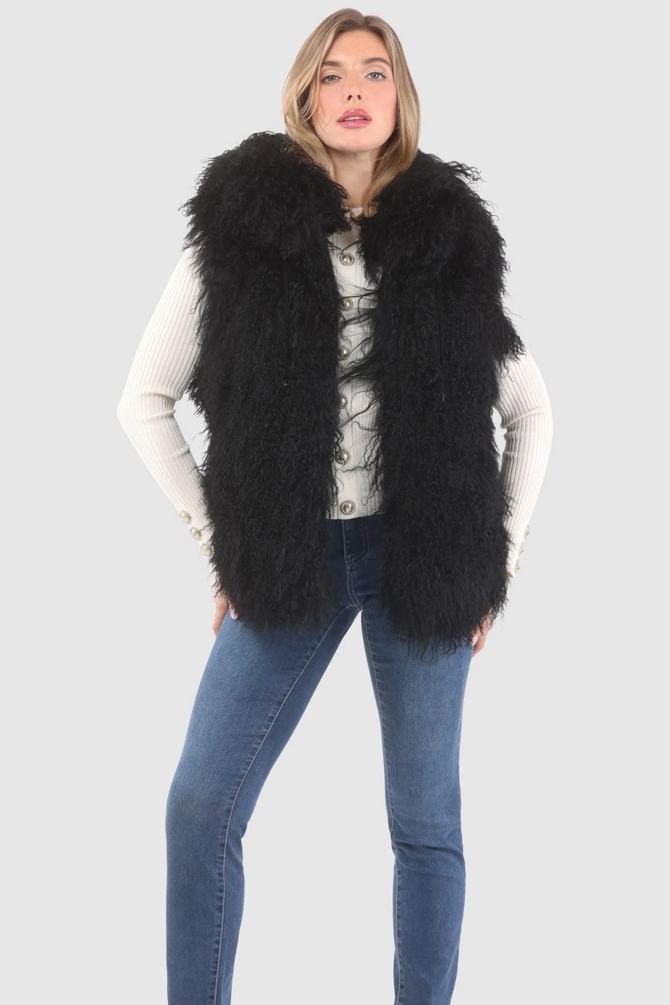 Reversible Select Mongolian Shearling Lamb Vest with Loro Piana Cashmere & Wool Back