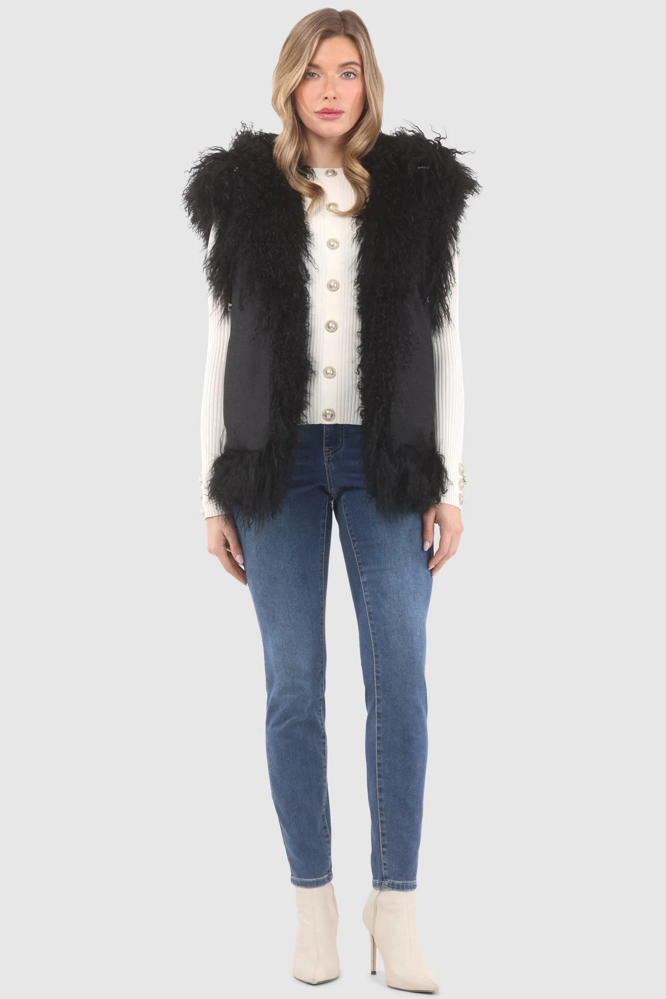 Reversible Select Mongolian Shearling Lamb Vest with Loro Piana Cashmere & Wool Back