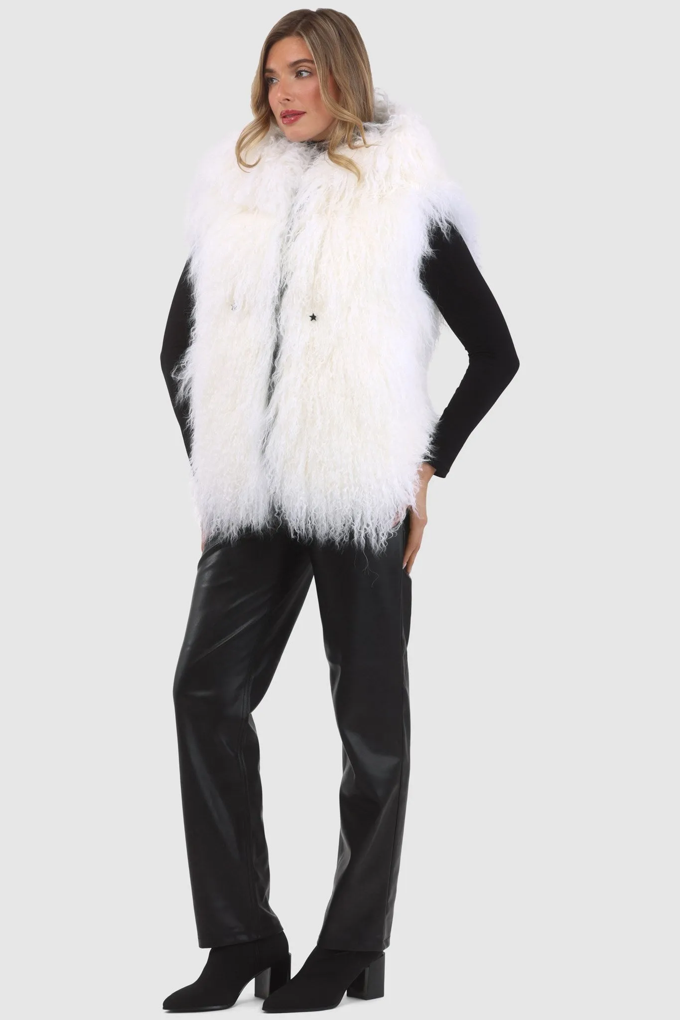 Reversible Select Mongolian Shearling Lamb Vest with Loro Piana Cashmere & Wool Back