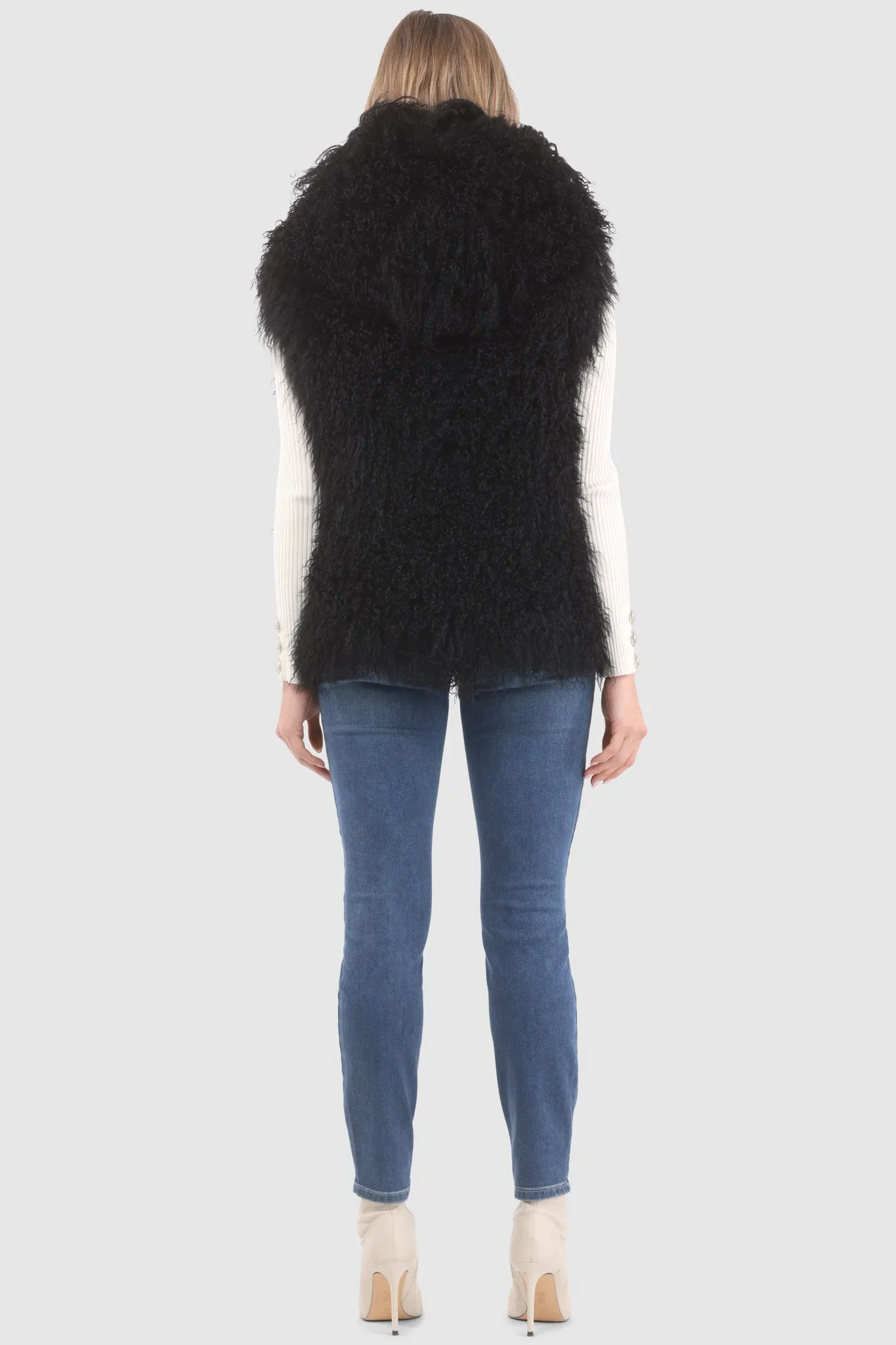 Reversible Select Mongolian Shearling Lamb Vest with Loro Piana Cashmere & Wool Back